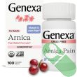 Genexa Arnica Pain Relief chewable tablets with organic grape flavor and homeopathic muscle support