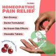 Bottle and box of Genexa Arnica homeopathic pain relief tablets with grape flavor