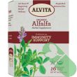 "Alvita Organic Herbal Alfalfa Tea box with herbal ingredients background"

