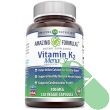 "Top view of Amazing Formulas Vitamin K2 MenaQ7 MK7 100 mcg bottle with open cap"

