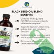 "Close-up of Amazing Herbs Black Seed & Flax Seed Oil Blend 8 oz label showing ingredients and dosage"

