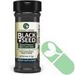 "Side view of Amazing Herbs Black Seed Premium Ground Black Cumin Seeds 16 oz container with nutritional information"

