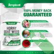 "Close-up of Amplicell Horny Goat Weed capsules emphasizing vegan-friendly formulation"

