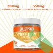"Bulletproof joint health gummies bottle, turmeric and ginger support in sugar-free peach ginger formula."

