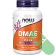 Side view of NOW DMAE 250mg bottle displaying Non-GMO and Vegan certifications
