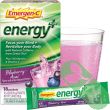 Group of Emergen-C Energy+ Blueberry Acai packets spread out on white surface in fan shape

