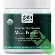 "Gaia Herbs Gelatinized Peruvian Maca Powder 8 oz – front label showcasing organic certification"


