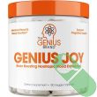 Genius Joy bottle displayed with ginseng and rhodiola herb imagery

