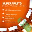 Supplement facts label showing vitamins A, C, E, zinc, and superfruit blend in Goli Superfruits Gummies.

