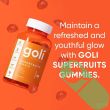 Goli Superfruits Gummies vegan and gelatin-free certification icons on bottle label.

