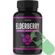 Elderberry capsules bottle highlighting immune health support with vitamin C and antioxidants.