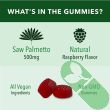 close-up of two raspberry saw palmetto gummies from Havasu bottle


