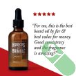 "Open bottle of Hawkins & Brimble Beard Oil 50ml with oil dripping from dropper"

