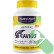 "Healthy Origins Teavigo Green Tea Extract bottle alongside green tea leaves image"

