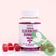 Bottle of 60 elderberry gummies with vitamins