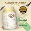 Ingredients label showing organic rice, pea protein, maca, lucuma, banana blend

