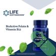 "Life Extension BioActive Folate & Vitamin B12 capsules on table, plant-based formula for daily B vitamin support"

