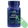 "Side view of Life Extension BioActive Folate & Vitamin B12 90 vegetarian capsules, non-GMO and gluten-free bottle"

