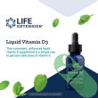 Supplement facts label on Life Extension Liquid Vitamin D3 50 mcg, highlighting vitamin D3 per serving and ingredient list.

