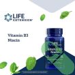 "Side view of Life Extension Vitamin B3 Niacin 500mg bottle displaying supplement facts"

