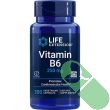Top-down view of Life Extension Vitamin B6 250mg 100 vegetarian capsules, clean packaging for daily wellness.

