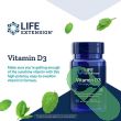 Life Extension Vitamin D3 25 mcg 1000 IU Softgels bottle for bone and immune health support.


