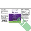 "Front label of Natrol Biotin Beauty Tablets showing 10,000 mcg biotin per tablet"

