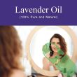 Aromatic natural lavender oil for aromatherapy and stress relief, packaged with a glass dropper.