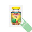 Detailed shot of Nature Made Multivitamin + Omega-3 Gummies label featuring essential vitamins and omega-3s.

