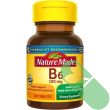 Top view of Nature Made Vitamin B6 100mg bottle and safety seal, yellow cap.


