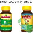 Side view of Nature Made Vitamin D3 Extra Strength 5000 IU Softgels bottle with easy to swallow softgel claim.

