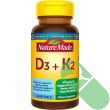 Nature Made Vitamin D3 + K2 30 Softgels label highlighting bone health and daily nutritional support.

