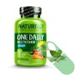 Naturelo green bottle labeled One Daily Multivitamin with whole food ingredients for men's health on a clean, white backdrop.