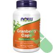 "Side view of NOW Cranberry 100 Veggie Caps bottle displaying capsule count"

