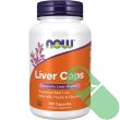 NOW Liver Caps bottle with capsules spilled beside emphasizing liver detox and antioxidant support


