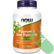 NOW Pygeum & Saw Palmetto bottle with softgels spilled beside emphasizing natural prostate support formula


