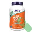 Side view of NOW Red Mineral Algae bottle with GMP certification and gluten-free logos

