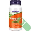 NOW Rhodiola bottle with veggie capsules spilled beside emphasizing natural stress and energy support

