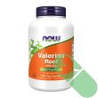 "Side label of NOW Valerian Root 250 veggie capsules indicating vegan and non-GMO certifications"

