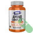“120 veggie capsules of NOW Sports Amino Complete 20 Aminos Protein Blend in clear bottle with product label”

