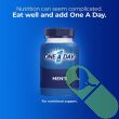 Side packaging of One A Day Men’s Complete Multivitamin – highlights clean label, no gluten or artificial colors