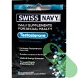 Swiss Navy Testosterone male enhancement supplement black capsule label with blue molecular design


