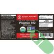 "Global Healing Vitamin B12 1oz supplement bottle showing non-GMO and certified organic"

