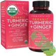 Bottle of Viva Naturals Organic Turmeric Ginger Digestion Support surrounded by natural herbs symbolizing digestive aid

