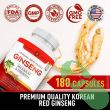 Wellbeing Korean Red Panax Ginseng bottle with 180 vegan capsules, supporting energy and focus

