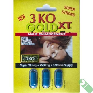 "Front view of 3 KO Blue XT Male Sexual Enhancer 2500mg packaging"

