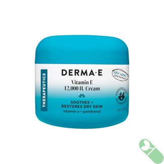 "Back label of Derma E Vitamin E 12,000 IU Multi-Purpose Face Cream 4 oz with ingredient list"

