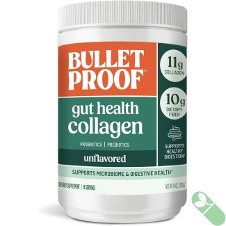 Bulletproof gut support formula – contains 10g collagen, 10g fiber, and 2 billion CFU probiotics per serving
