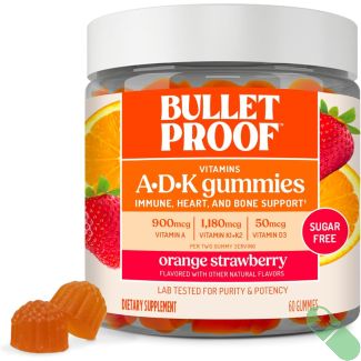 Orange strawberry Bulletproof sugar-free vitamin gummies for adults, 60 gummies per container