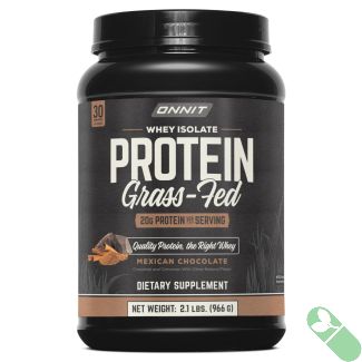 Onnit Grass-Fed Whey Isolate Protein – lifestyle image featuring the product next to a post-workout shake.